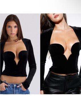 House of CB Sierra Sexy Black Velvet Long Sleeve Bustier Top Medium